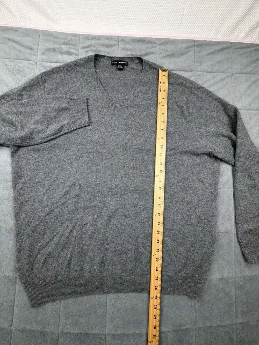 State Cashmere Mens Gray 100% Cashmere V-Neck Pullover Sweater Size XXL